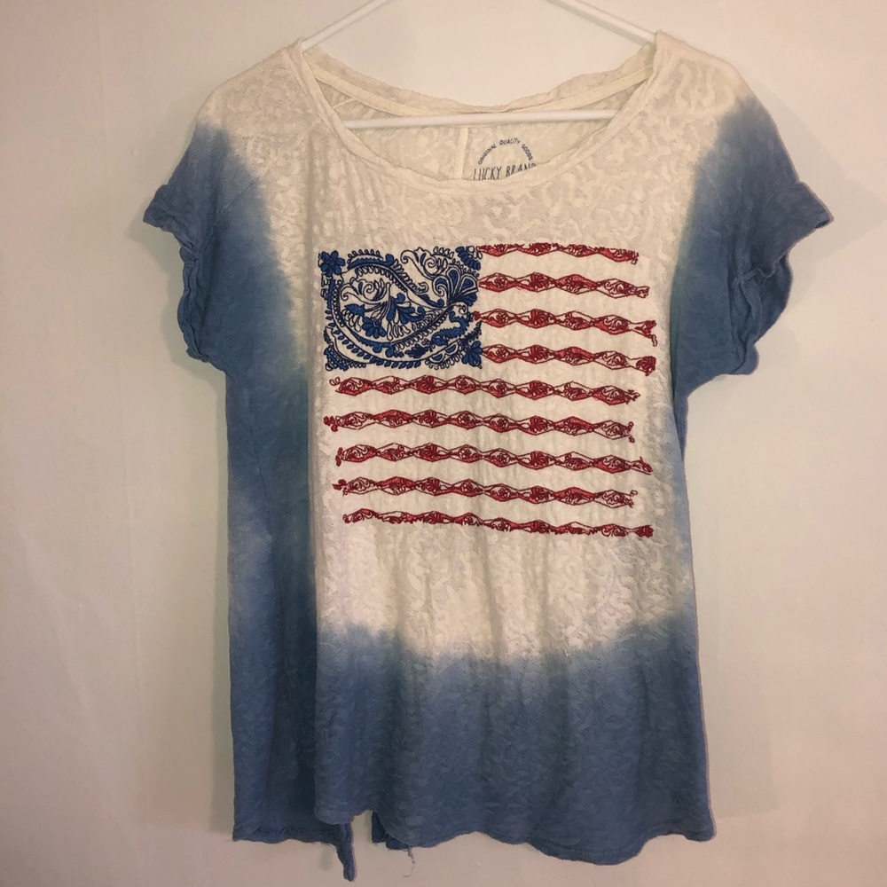 Lucky Brand linen American Flag tee, small
